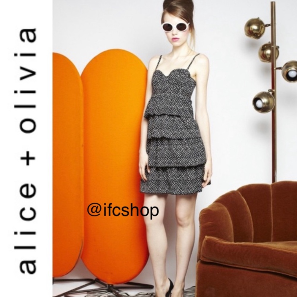 Alice + Olivia Cosette Black & White Ruffled Dress 0